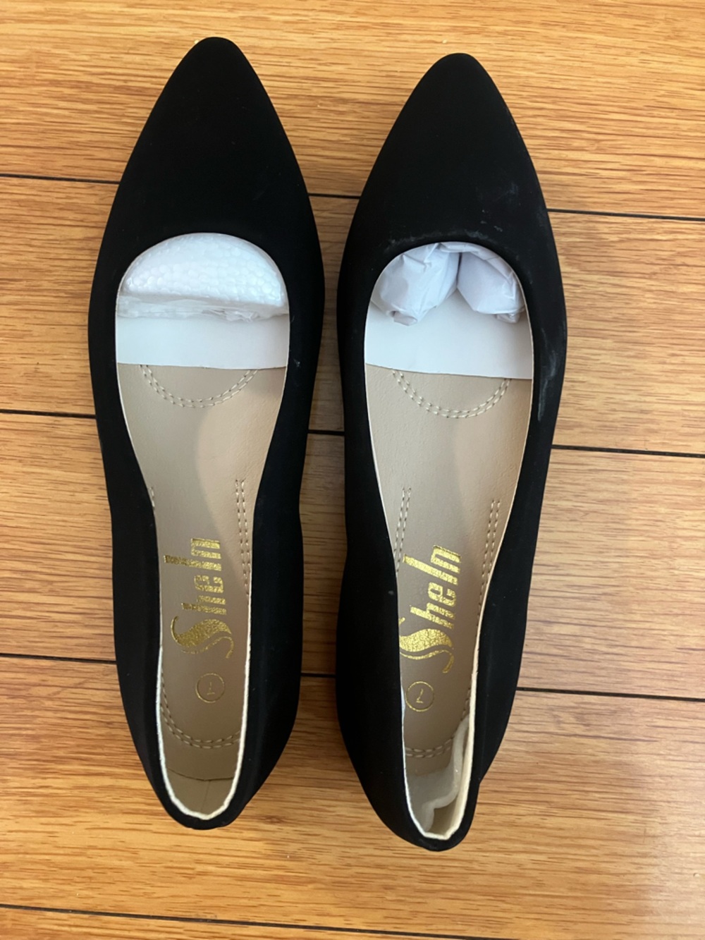 SHELN BLACK BALLERINA VELVET FLATS, Size 7 NEW